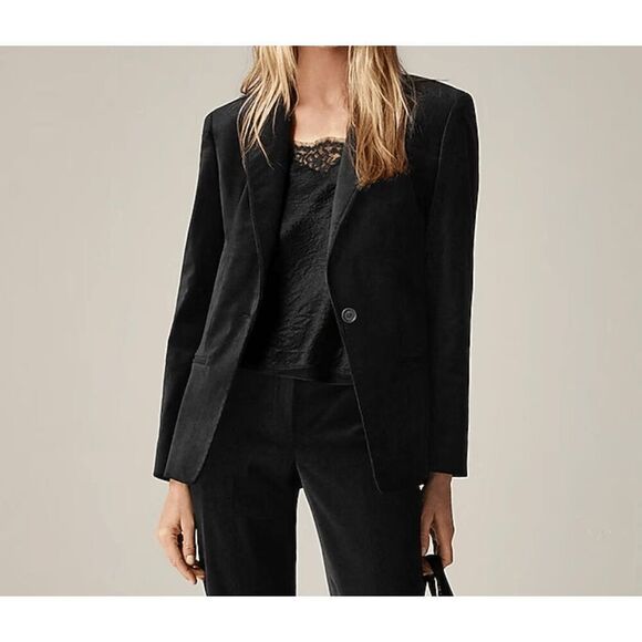 J. Crew Velveteen One-Button Black Blazer - Picture 1 of 6